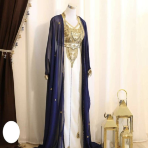 Navy Blue and White Zari Kaftan Wedding Dress
