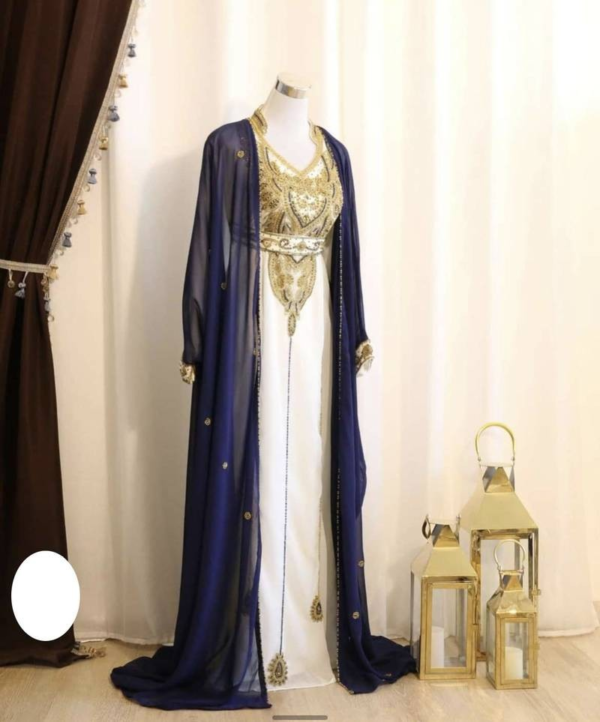 Navy Blue and White Zari Kaftan Wedding Dress