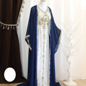 Navy Blue & White Zari Kaftan Wedding Dress | Handcrafted Georgette Party Gown
