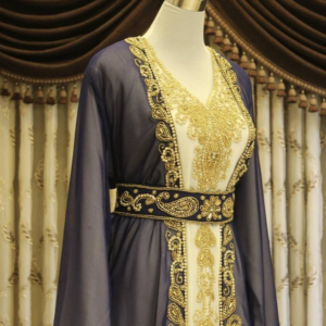 Navy Blue and White Zari Kaftan Wedding Dress | Handcrafted Georgette Party Gown
