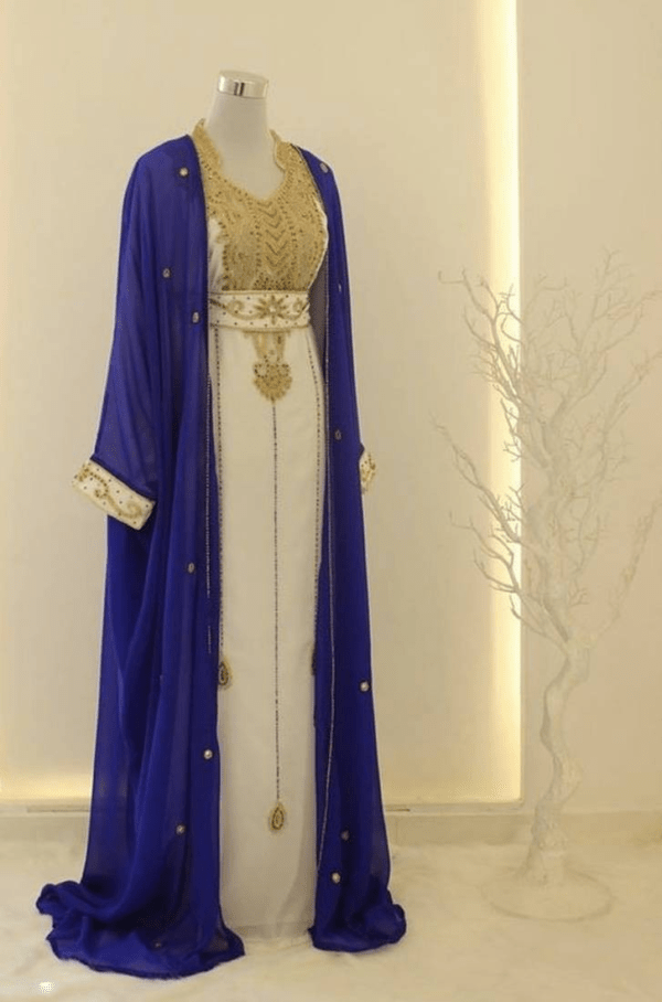 Navy Blue Georgette Kaftan with Handcrafted Zari Work - Wedding & Party Dress