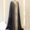 Navy Blue & White Handcrafted Zari Work Stitched Dress Georgette Kaftan Party Wear Wedding Dresses