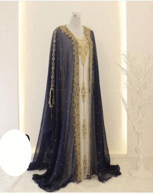 Navy Blue & White Handcrafted Zari Work Stitched Dress Georgette Kaftan Party Wear Wedding Dresses