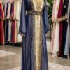 Navy Blue and White Zari Kaftan Wedding Dress Handcrafted Georgette Party Gown (1)