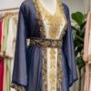 Navy Blue and White Zari Kaftan Wedding Dress Handcrafted Georgette Party Gown (2)