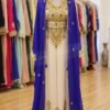 White and gold Moroccan kaftan with blue overlay (1)