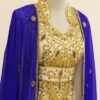 White and gold Moroccan kaftan with blue overlay (2)