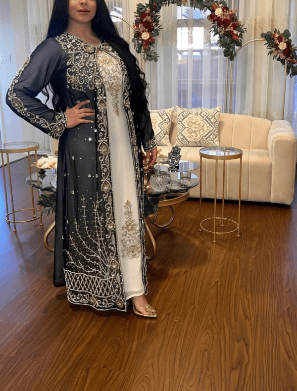 Black Handcrafted Zari Georgette Kaftan Party Dress