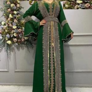 SALE Luxurious Moroccan Kaftan Abaya - Embroidered Farasha Long Gown, Green