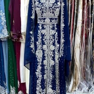 Elegant Blue Caftan Dress - Hand-Beaded Georgette | Nikah Wedding & Party Wear