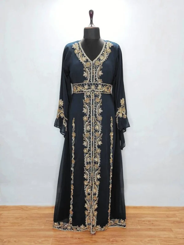 Black Hand-Beaded Moroccan Kaftan (1)