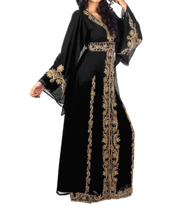 Black Hand-Beaded Moroccan Kaftan (3)