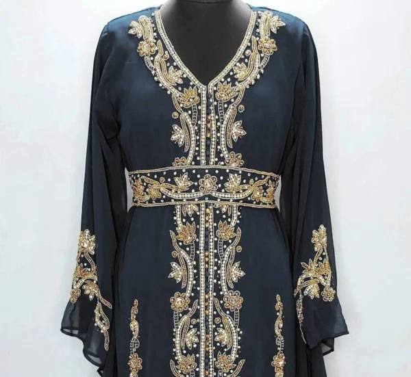 Black Hand-Beaded Moroccan Kaftan (4)