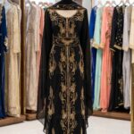 Black Moroccan kaftan with gold embroidery back view (1)
