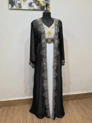 Black Two-Piece Jacket Style Moroccan Kaftan (1)