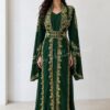 Emerald Green Moroccan Kaftan Dress with Gold Embroidery Luxury Handmade Womens Wedding Kaftan Traditional Moroccan Takchita Evening Gown with Embroidered Belt (1)