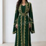Emerald Green Moroccan Kaftan Dress with Gold Embroidery Luxury Handmade Womens Wedding Kaftan Traditional Moroccan Takchita Evening Gown with Embroidered Belt (1)