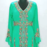 Green Hand-Beaded Moroccan Kaftan (1)