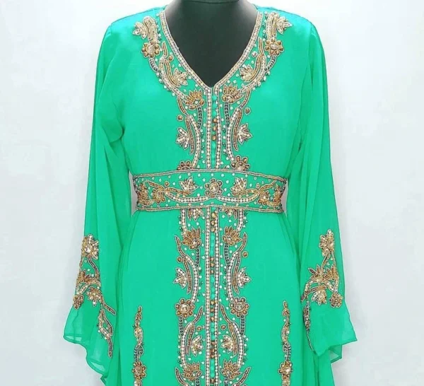 Green Hand-Beaded Moroccan Kaftan (1)