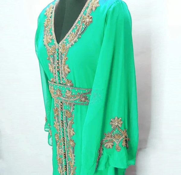 Green Hand-Beaded Moroccan Kaftan (2)