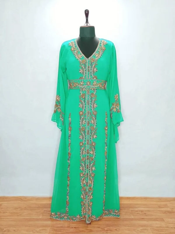 Green Hand-Beaded Moroccan Kaftan (3)