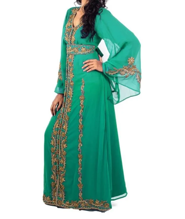 Green Hand-Beaded Moroccan Kaftan (4)