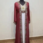 Maroon Hand Beaded Full Sleeves Two-Piece Moroccan Kaftan Jacket (1)