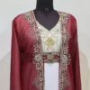 Maroon Hand Beaded Full Sleeves Two-Piece Moroccan Kaftan Jacket (2)