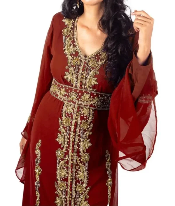 Maroon Luxurious Moroccan Kaftan with Hand Beads (1)