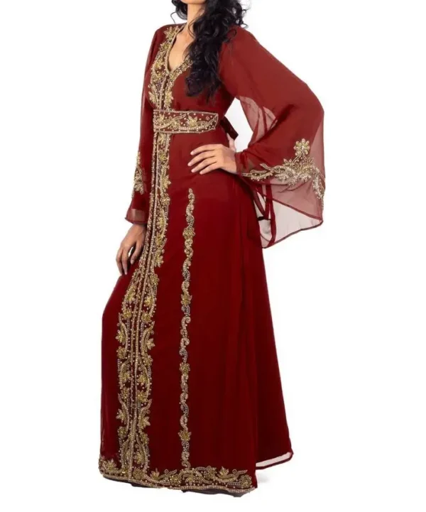 Maroon Luxurious Moroccan Kaftan with Hand Beads (2)