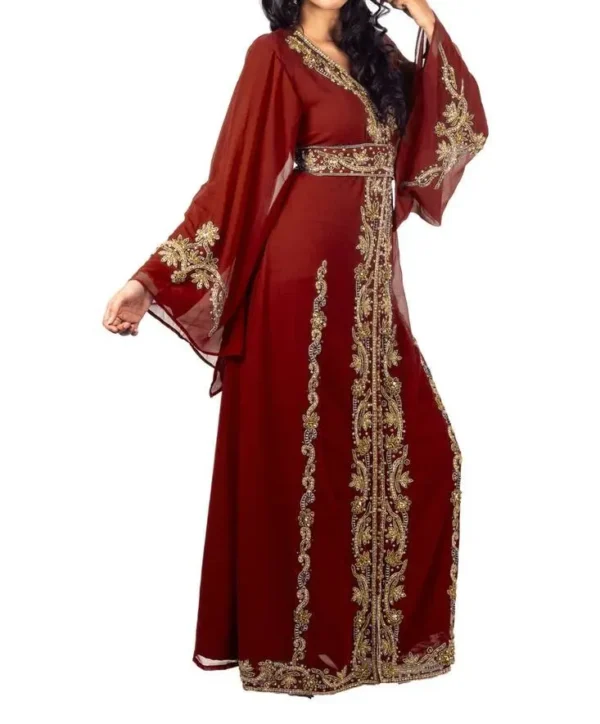 Maroon Luxurious Moroccan Kaftan with Hand Beads (3)