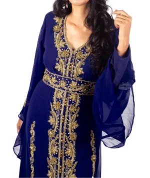 Navy Blue Hand-Beaded Luxurious Moroccan Kaftan (1)