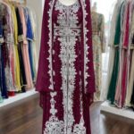 Purple Moroccan kaftan with silver Aari embroidery and matching hijab (1)