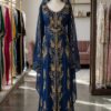 Royal blue Moroccan kaftan with gold embroidery and hood (1)