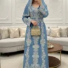 Sky Blue Dubai Kaftan Dress with Silver Hand Embroidery Moroccan Wedding Kaftan Luxury Arabic Abaya Dress African Attire Shop (1)