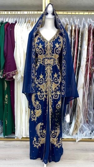 Navy Blue Caftan Dress for Wedding Handwork Gown