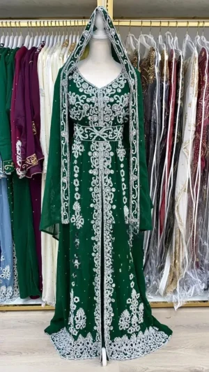 Sale!! Green Caftan Abaya For Wedding Handwork Gown