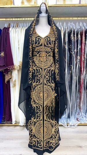 Beautiful Black Kaftan Dress Wedding Guest Hand Beaded Gown
