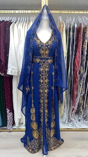 royal blue kaftan dress for wedding Hand Work Gown