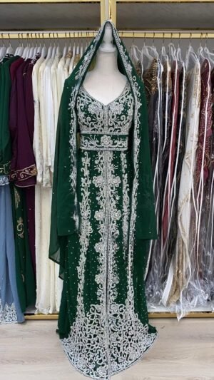 Beautiful Green Fancy Caftan Abaya For Wedding Handwork Gown