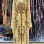 gold kaftan for wedding guest