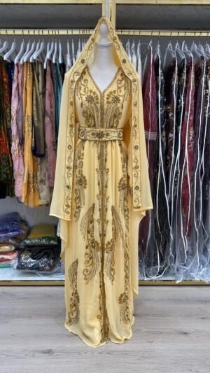gold kaftan for wedding guest