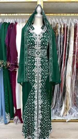 Green Caftan Dress for Wedding Handwork Gown