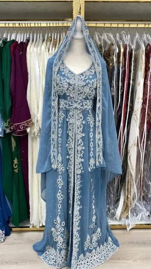 Sale!! Grey Kaftan Dress Wedding/Nikkah Hand Beaded Luxury Gown