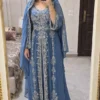 sky blue Moroccan bridal kaftan with silver embroidery (1)