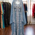 sky blue Moroccan bridal kaftan with silver embroidery (1)