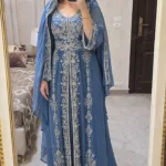 sky blue Moroccan bridal kaftan with silver embroidery (1)
