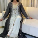 Stylish Luxuries Grey & White Inner Jacket Kaftan Embroidered Zari Work Wedding Dress