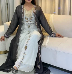 Stylish Luxuries Grey & White Inner Jacket Kaftan Embroidered Zari Work Wedding Dress