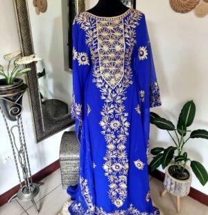 Aari Embroidered Blue Kaftan Dress